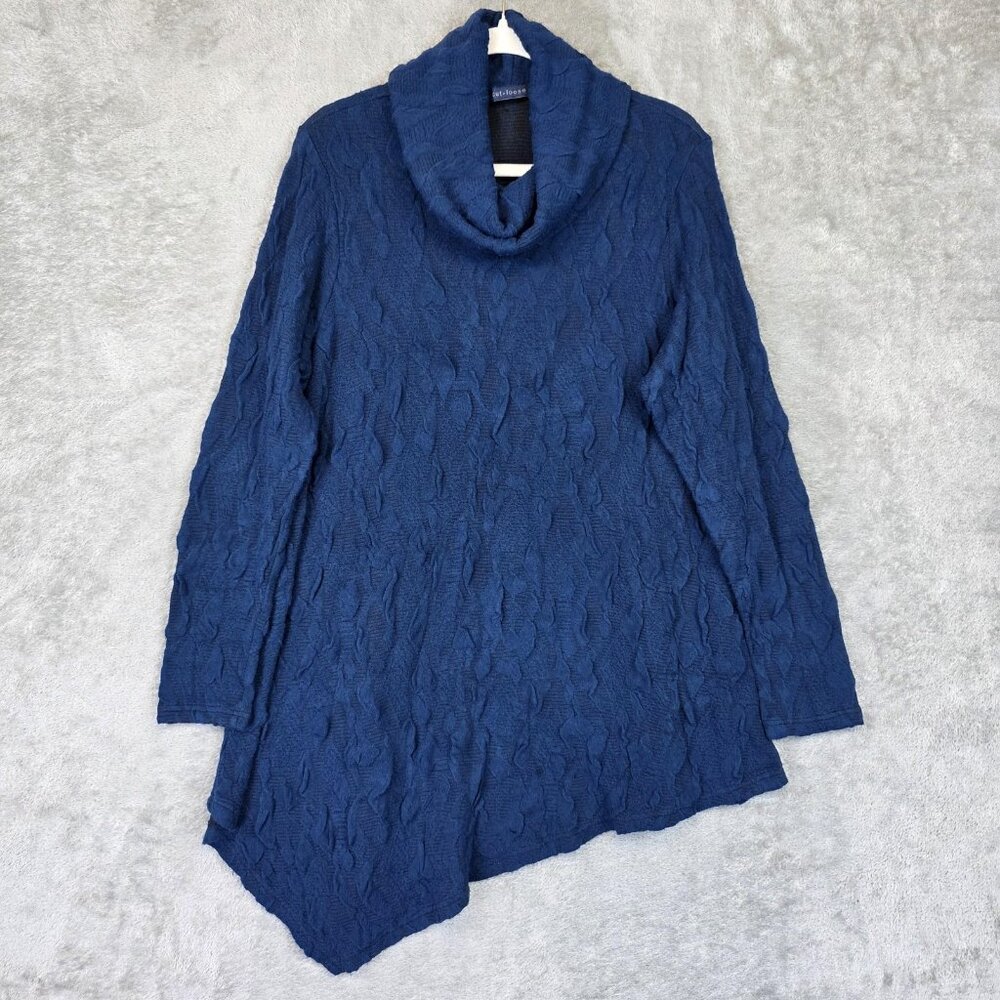 Cut Loose Sweater Tunic Womens XL Blue Cowl Neck Asymmetrical Hem Textured Knit